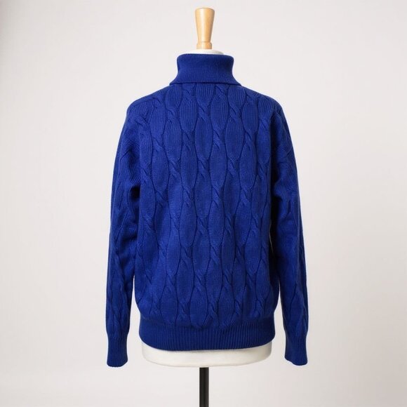 Neiman Marcus Cashmere Cable Knit Turtleneck Sweater NWT Large Scotland Blue - Picture 1 of 16